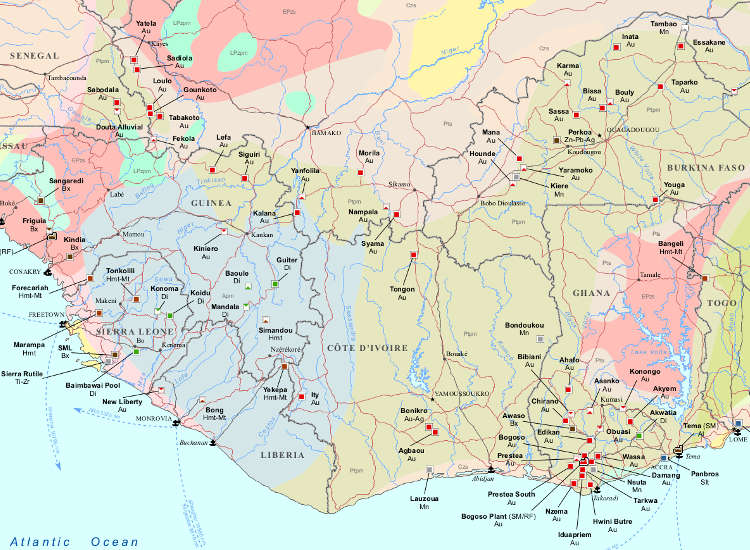 Major Mines and Metallurgical Facilities of Western Africa